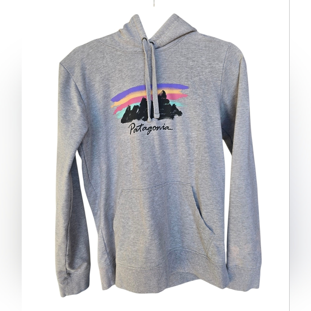 Patagonia Gray Hoodie with Pink and Purple Accents